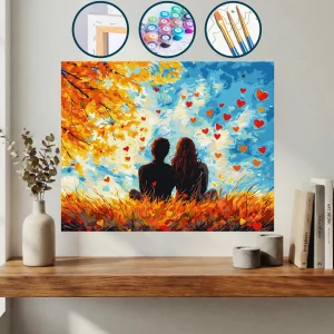 Gökyüzünde Kalpleri Olan Bir Ağacın Altında Oturan İki Kişi — Sayılarla Boyama Seti