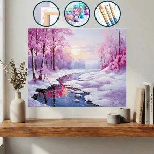 Karlı Bir Ormanın Ortasında Bir Nehir — Sayılarla Boyama Seti