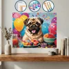 Cupcakes Ve Balonlarla Bir Masada Oturan Pug Köpek — Sayılarla Boyama Seti