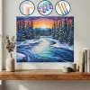 Günbatımında Karlı Bir Ormanın İçinden Akan Nehir — Sayılarla Boyama Seti