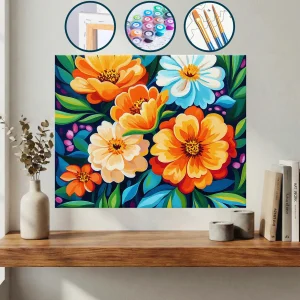 Mavi Zemin Üzerinde Bir Demet Çiçek — Sayılarla Boyama Seti