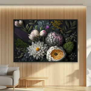 Siyah Arka Planda Birçok Farklı Çiçek Türü — Kanvas Tablo