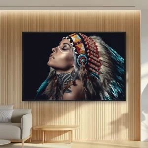 Kafasında Tüylü Bir Başlık Giyen Bir Kadın — Kanvas Tablo