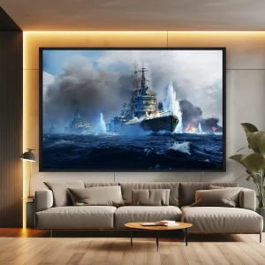 Su İçinde Duman Çıkan Birçok Gemi — Kanvas Tablo