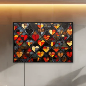 Vitray Penceresinde Birçok Farklı Renkli Kalp — Kanvas Tablo