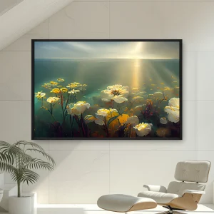 Arka Planda Güneş Bulunan Bir Çiçek Tarlası Tablosu — Kanvas Tablo