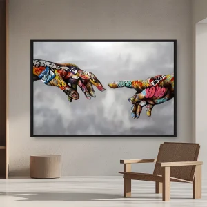 Birbirlerine Grafiti İle Dokunan İki Elin Bir — Kanvas Tablo