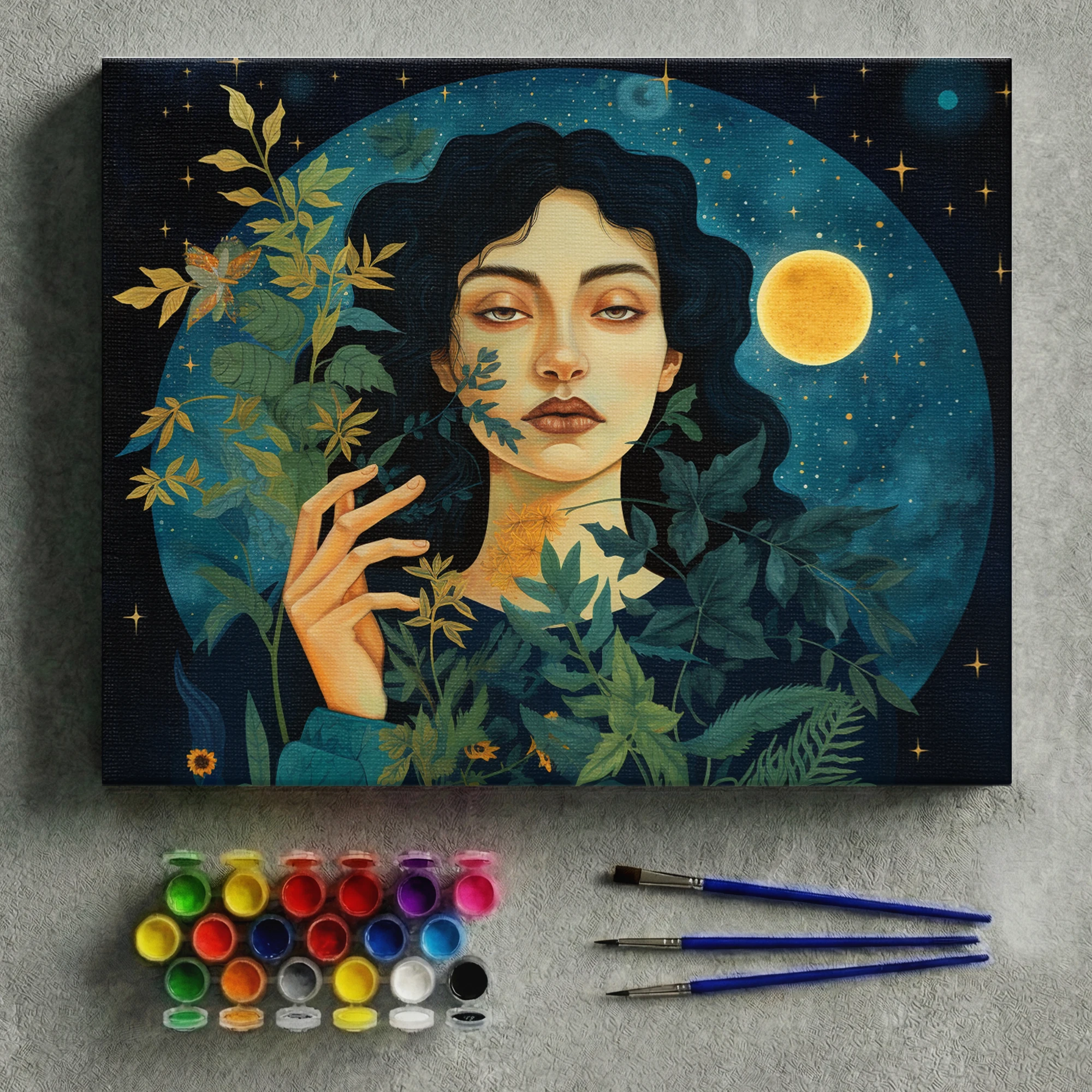 Dolunay Önünde Bitki Tutan Kadın — Sayılarla Boyama Seti - Görsel 2