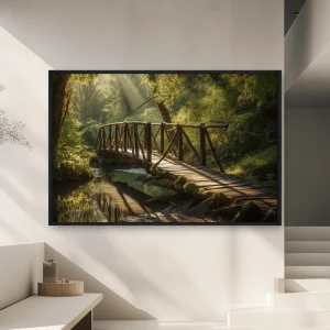 Ormanda Küçük Bir Dere Üzerinde Ahşap Bir Köprü — Kanvas Tablo