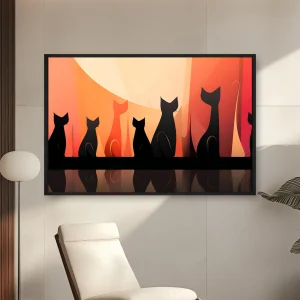 Arka Arkaya Oturan Birçok Kedi — Kanvas Tablo