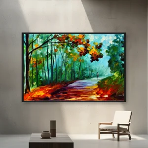 Ormanda Bir Yolda Yürüyen Bir Kişinin Yağlı Boya — Kanvas Tablo