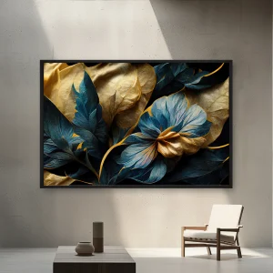 Bir Grup Mavi Ve Sarı Çiçek — Kanvas Tablo