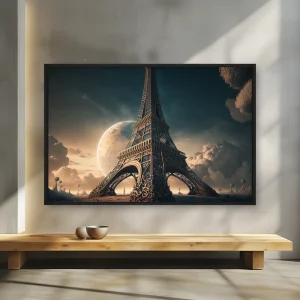 Gecenin Ortasında Eyfel Kulesi'nin Dijital Bir — Kanvas Tablo