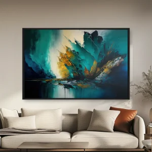 Siyah Arka Planda Mavi Ve Sarı Bir Çiçeğin Soyut Resim — Kanvas Tablo
