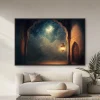 Bir Ay Ve Bir Fenerle Bir Gece Sahnesi — Kanvas Tablo