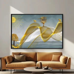 Ağaç Ve Güneşli Bir Manzara — Kanvas Tablo