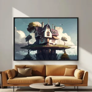 Okyanusun Ortasında Yüzen Bir Adada Bir Ev — Kanvas Tablo