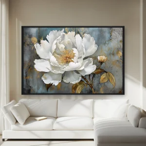 Mavi Arka Planda Büyük Beyaz Bir Çiçek — Kanvas Tablo