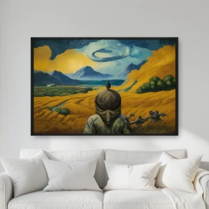 Omzunda Bir Kuş Bulunan Bir Tarlada Duran Bir Adam — Kanvas Tablo